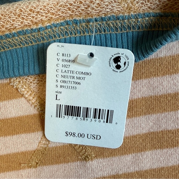 We The Free Classic Striped Crew Sweatshirt Sweater Brown Blue Size L #1662 NWT - Picture 8 of 9